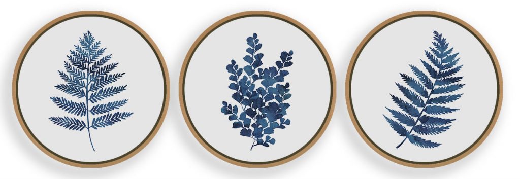 Fern Ink Blue Leaves Framed Wall Art (Set of 3), Nature Art, Minimalist, Botanical