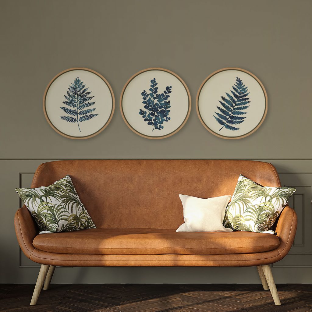 Botanical Three Blue Fern Foliage – Home Decor