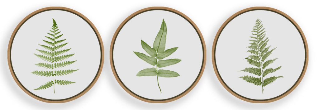 Botanical Leaves Watercolor Framed Wall Art (Set of 3), Nature Art, Minimalist, Botanical