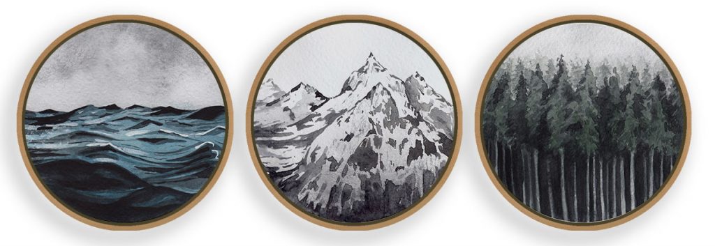 Ocean, Forest, Mountains Framed Wall Art (Set of 3), Minimalist Art, Nature Art, Modern Art, Black and White Art