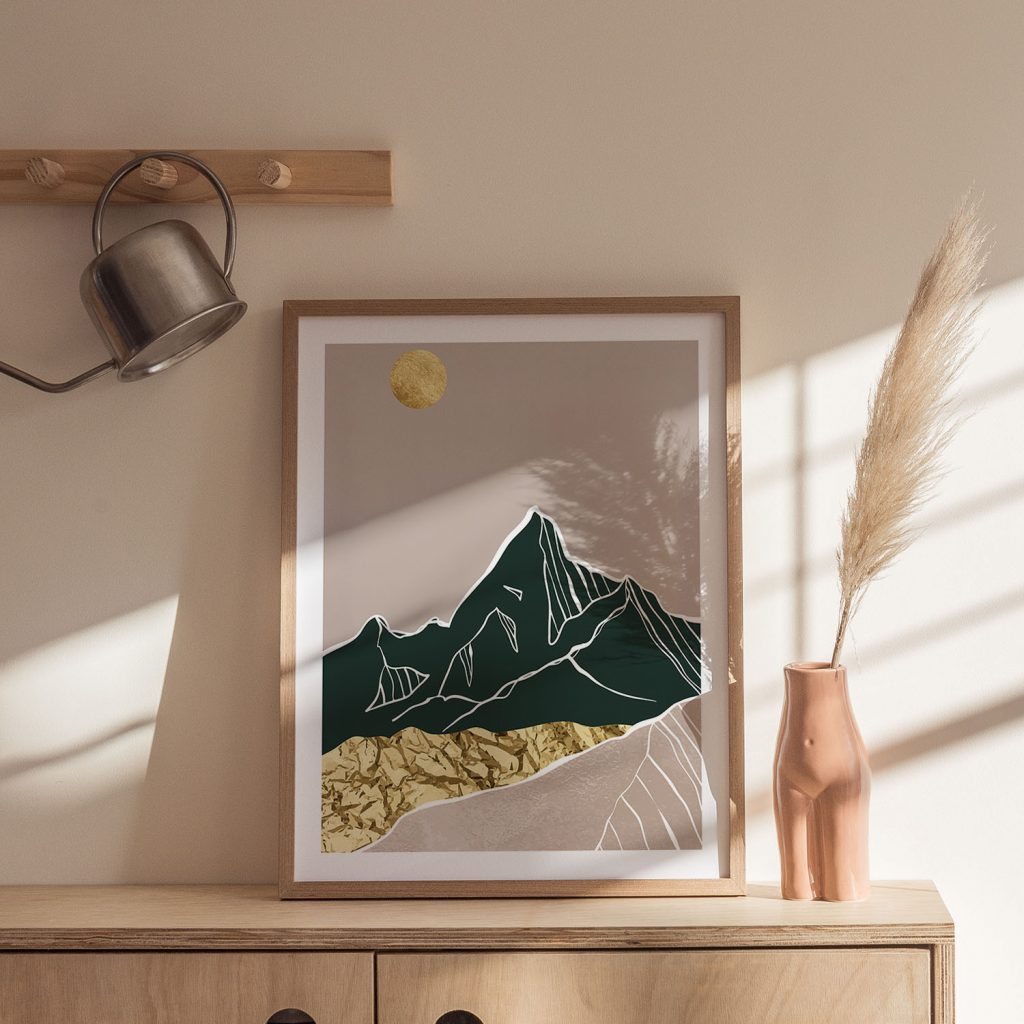 Minimalist Mountain Landscape Golden Sun – Wall Art