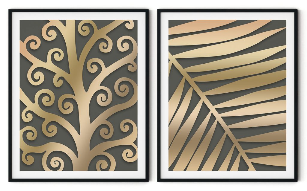 Abstract golden botanical leaf