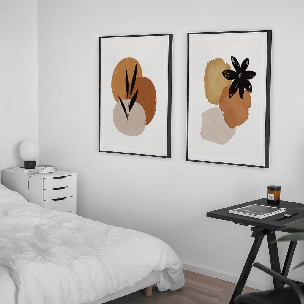 Abstract Organic Shapes Black Botanicals – Wall Hanging