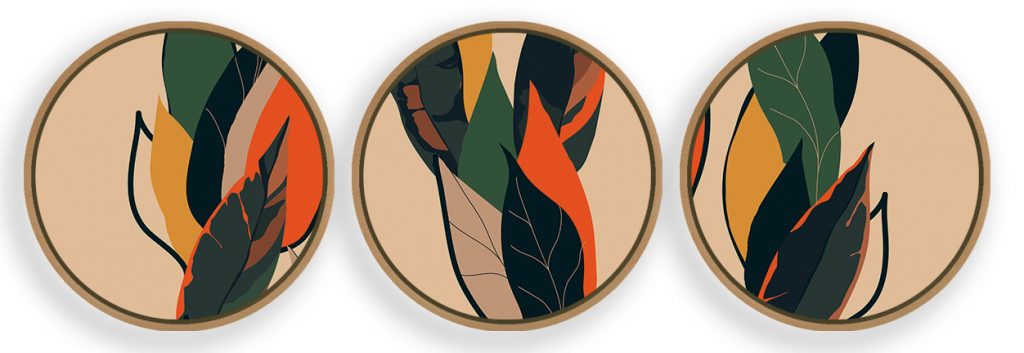 Set of 3 colorful abstract botanical