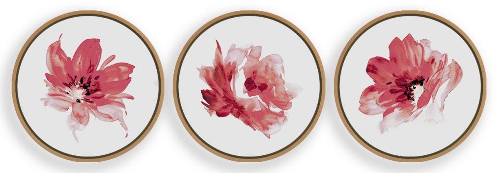 Set of 3 red pink beautiful flowers