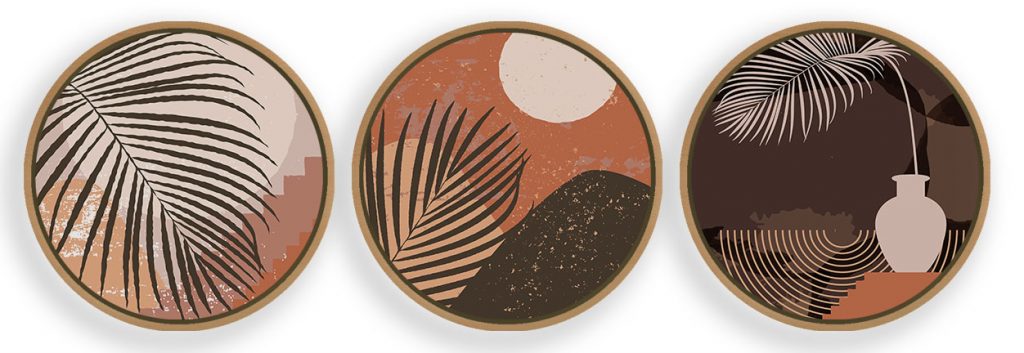 Set of 3 mid century modern leaf sun landscape