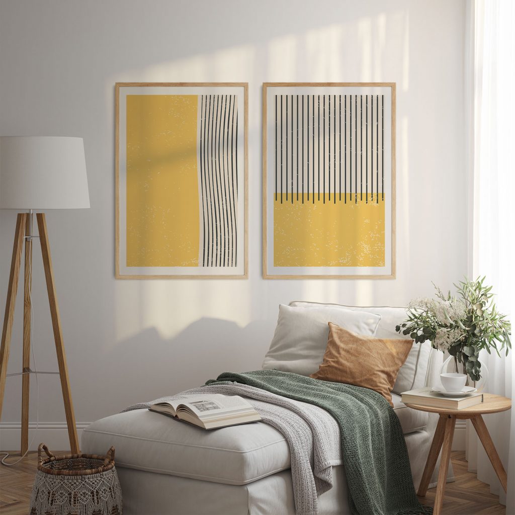 Abstract Yellow Black Geometric Lines – Home Decor