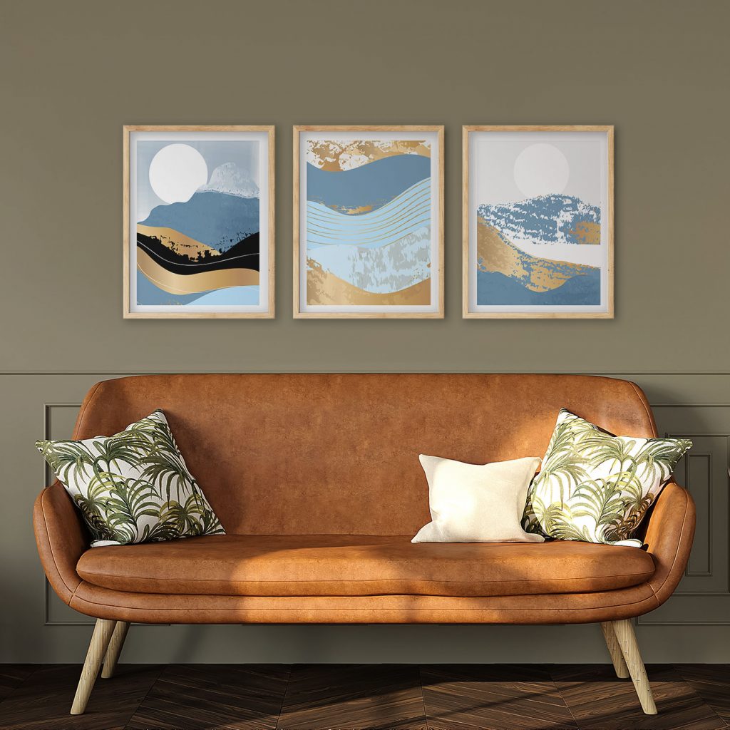 Abstract Blue Gold Mountains Moon – Home Decor
