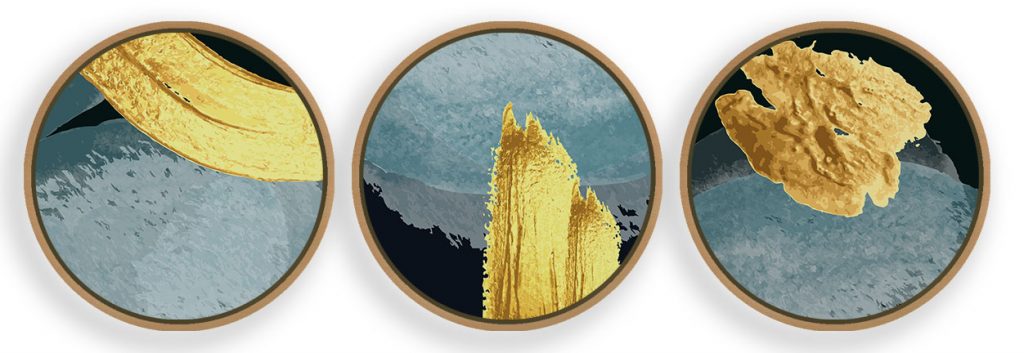 Set of 3 gold brushstroke golden abstract