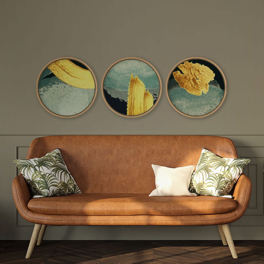 Abstract Golden Brushstrokes and Shapes – Wall Decor