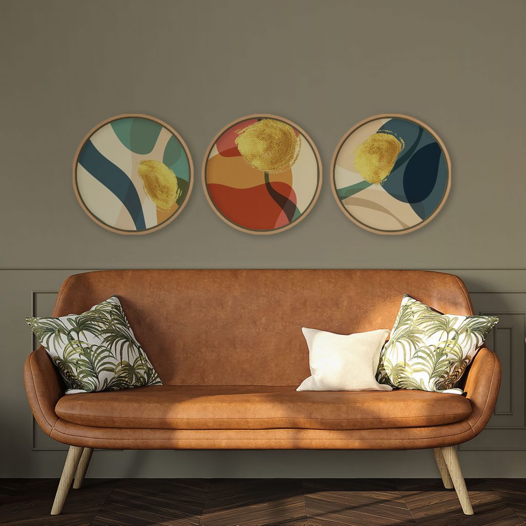 Abstract Organic Shapes Golden Brushstrokes – Wall Painting