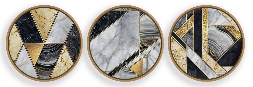 Set of 3 modern geometrical golden marble abstract