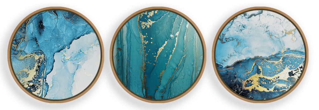 Set of 3 alcohol indigo gold stains abstract