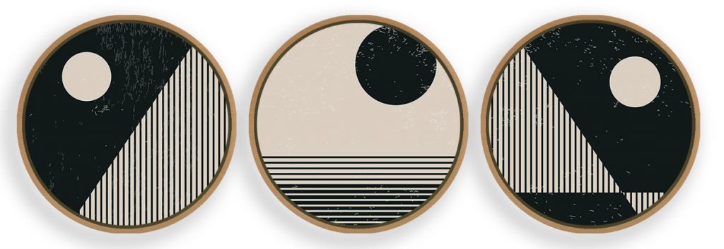 Set of 3 black geometrical trendy line drawing figures