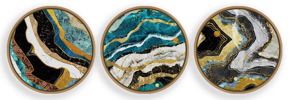 Set of 3 resin blue golden marble