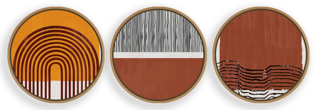 Set of 3 burnt brown yellow abstract