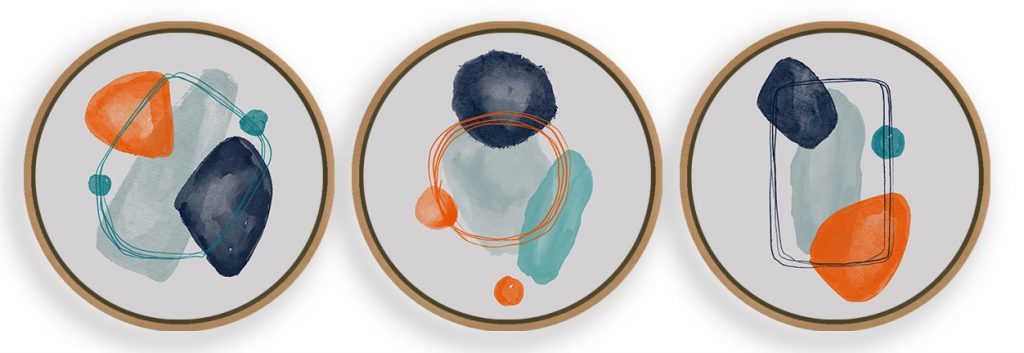 Set of 3 orange blue shapes abstract