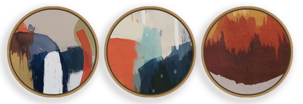 Set of 3 - Abstract Modern Paintings, Framed Wall Art, Navy Brown Beige Blue Mustard Gold