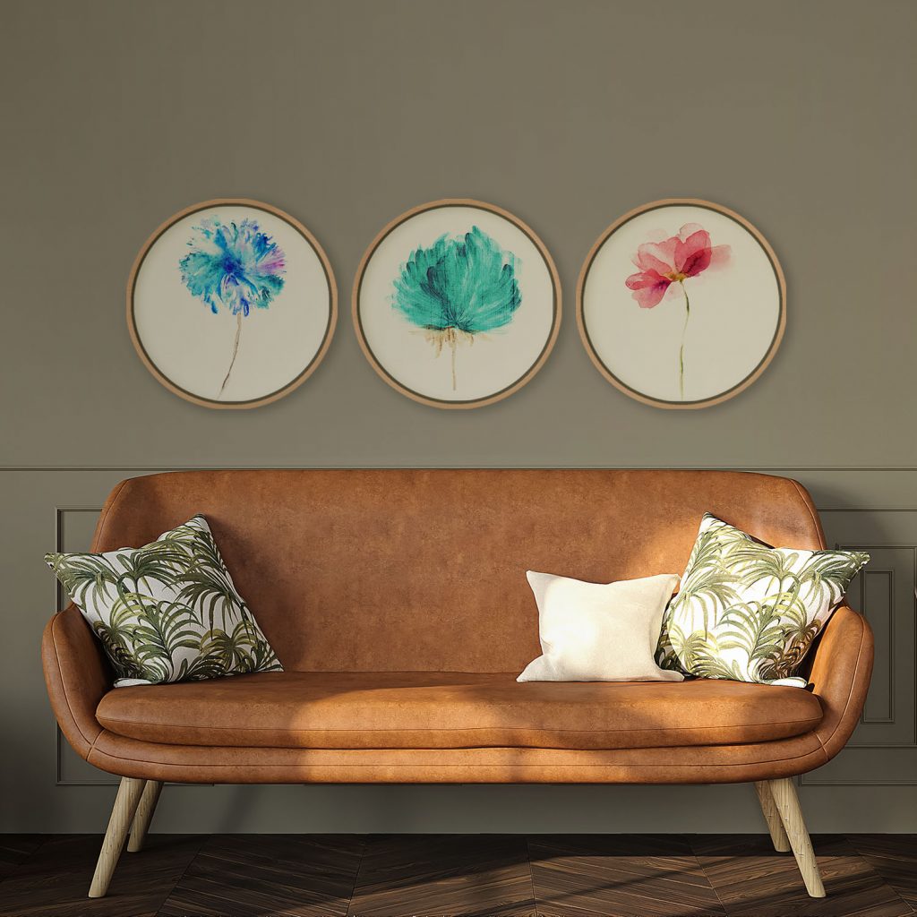 Botanical Blue Teal Pink Flowers – Wall Art