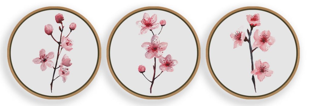 Set of 3 cherry blossom flower