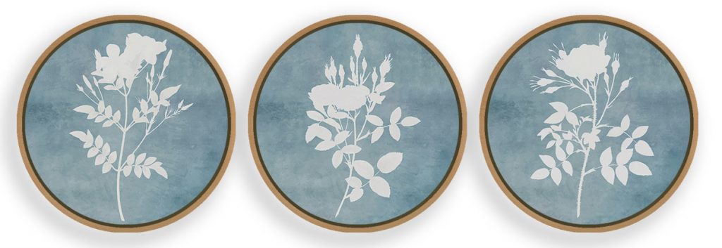Set of 3 light blue botanical