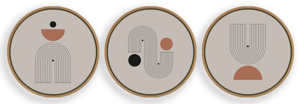 Set of 3 abstract contemporary mid century