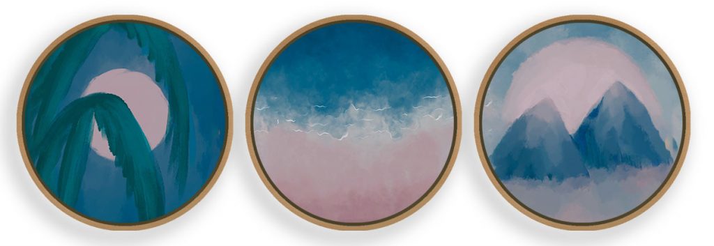 Set of 3 beautiful palm and beach