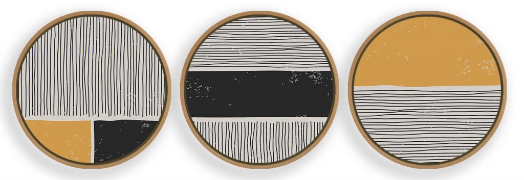 Set of 3 black yellow trendy line abstract