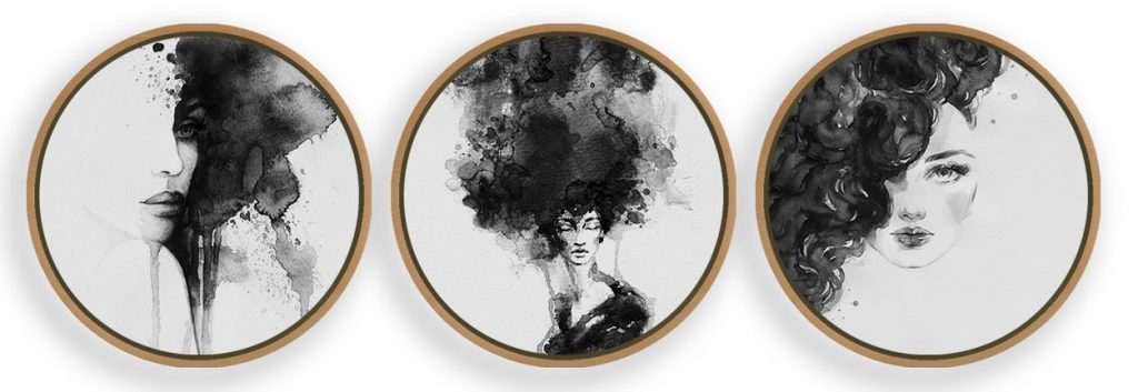 Set of 3 black fashionable women abstract
