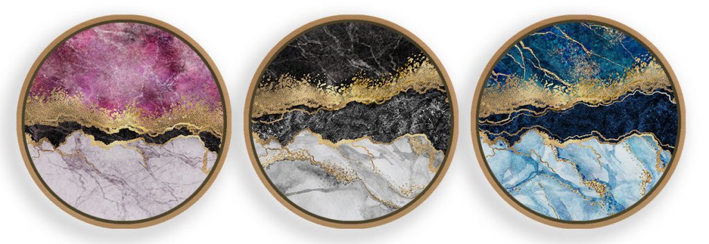 Set of 3 pink, black, blue marble abstract