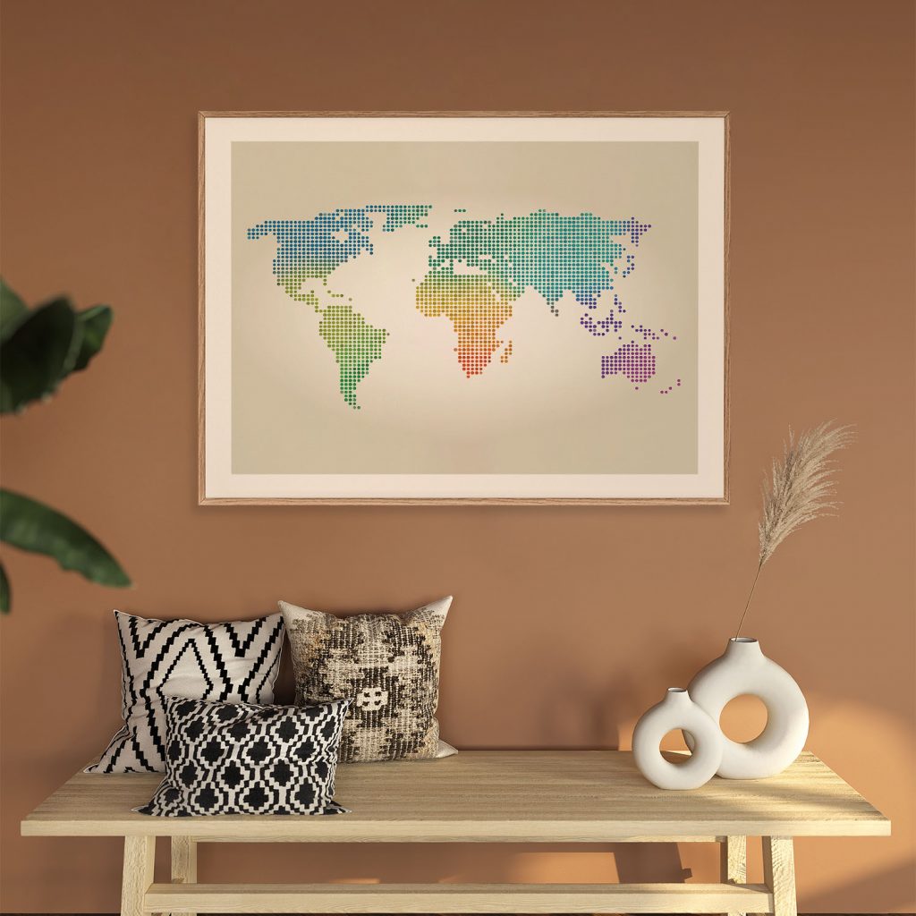 Modern Colorful Dot Matrix World Map – Home Decor