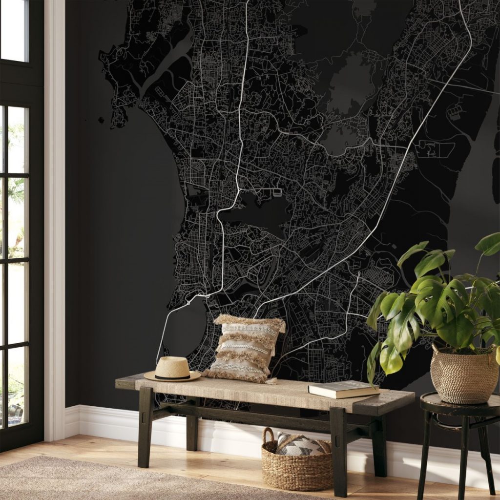 Mumbai Map Wall Mural - Dark black, Mural Wallpaper, PVC Free, Non-Toxic
