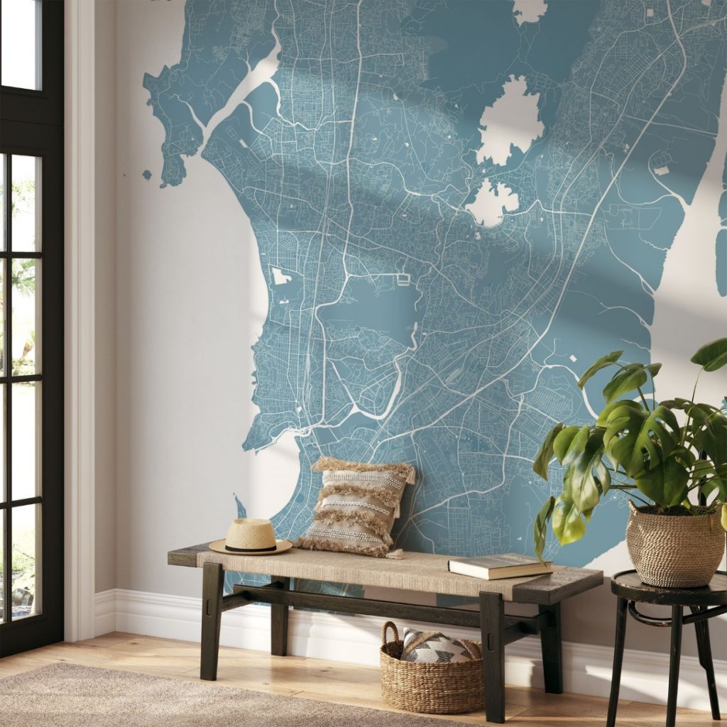 Mumbai Map Wall Mural - Sky blue, Mural Wallpaper, PVC Free, Non-Toxic