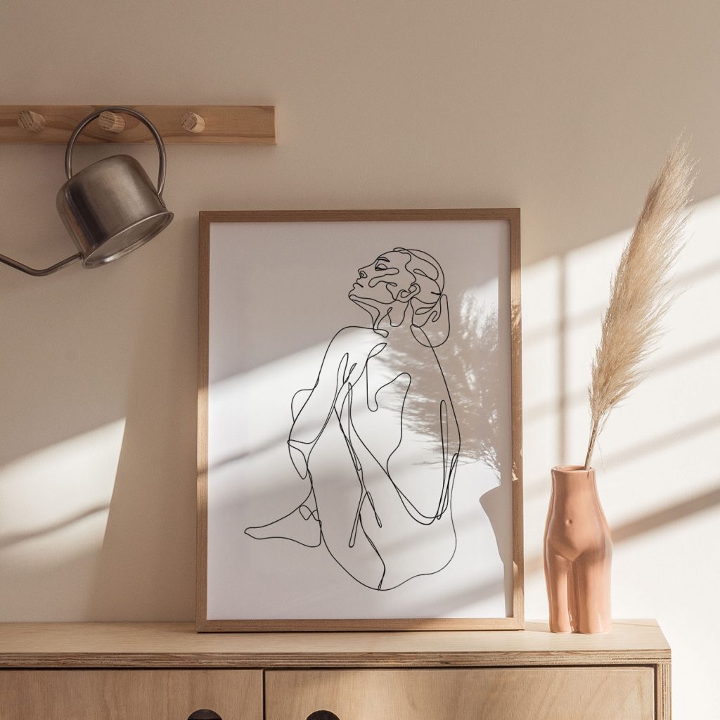 Minimalist Seated Female Looking Upwards – Wall Decor