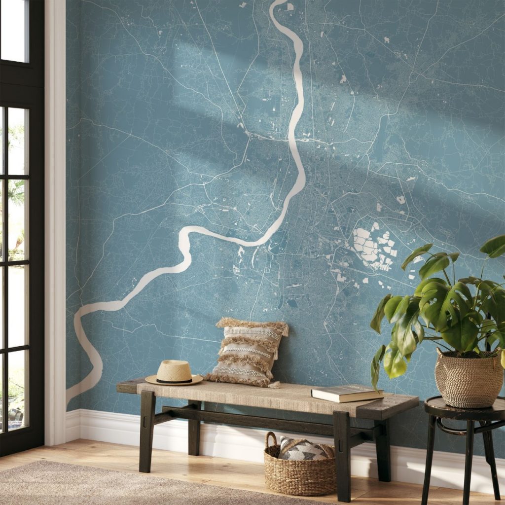 Kolkata Map Wall Mural - Sky blue, Mural Wallpaper, PVC Free, Non-Toxic