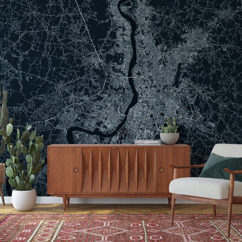 Kolkata Map Wall Mural - Asphalt blue, Mural Wallpaper, PVC Free, Non-Toxic