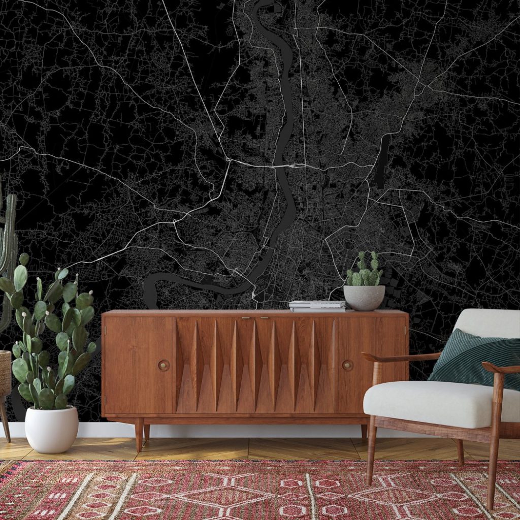 Kolkata Map Wall Mural - Dark black, Mural Wallpaper, PVC Free, Non-Toxic