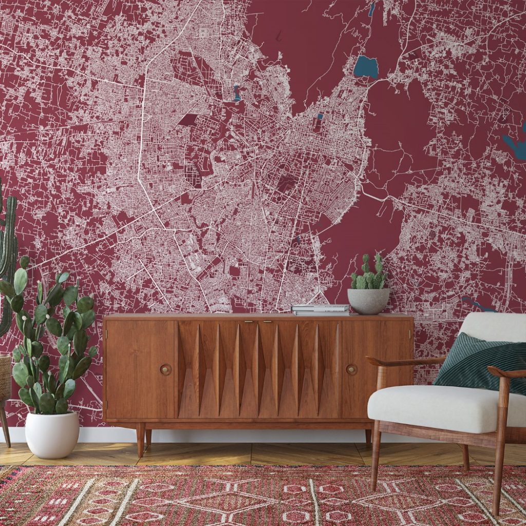 Jaipur Map Wall Mural - Red blue, Mural Wallpaper, PVC Free, Non-Toxic