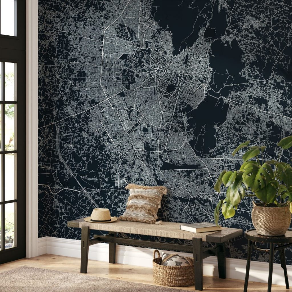 Jaipur Map Wall Mural - Asphalt blue, Mural Wallpaper, PVC Free, Non-Toxic