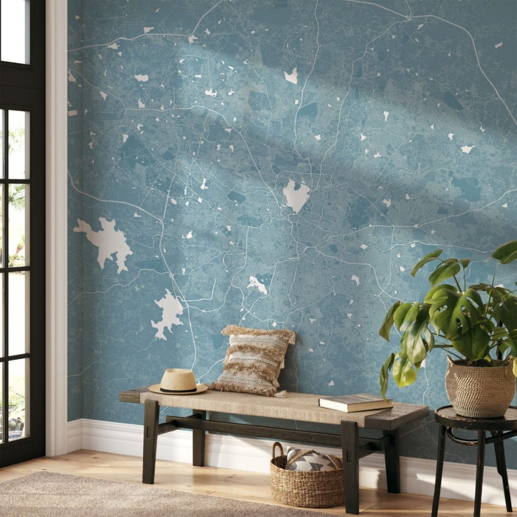 Hyderabad Map Wall Mural - Sky blue, Mural Wallpaper, PVC Free, Non-Toxic