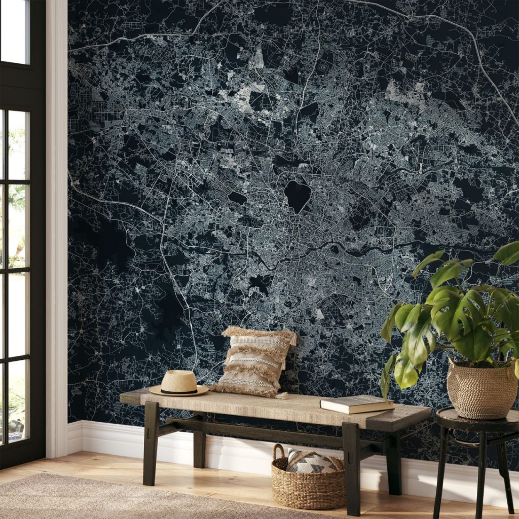 Hyderabad Map Wall Mural - Asphalt blue, Mural Wallpaper, PVC Free, Non-Toxic