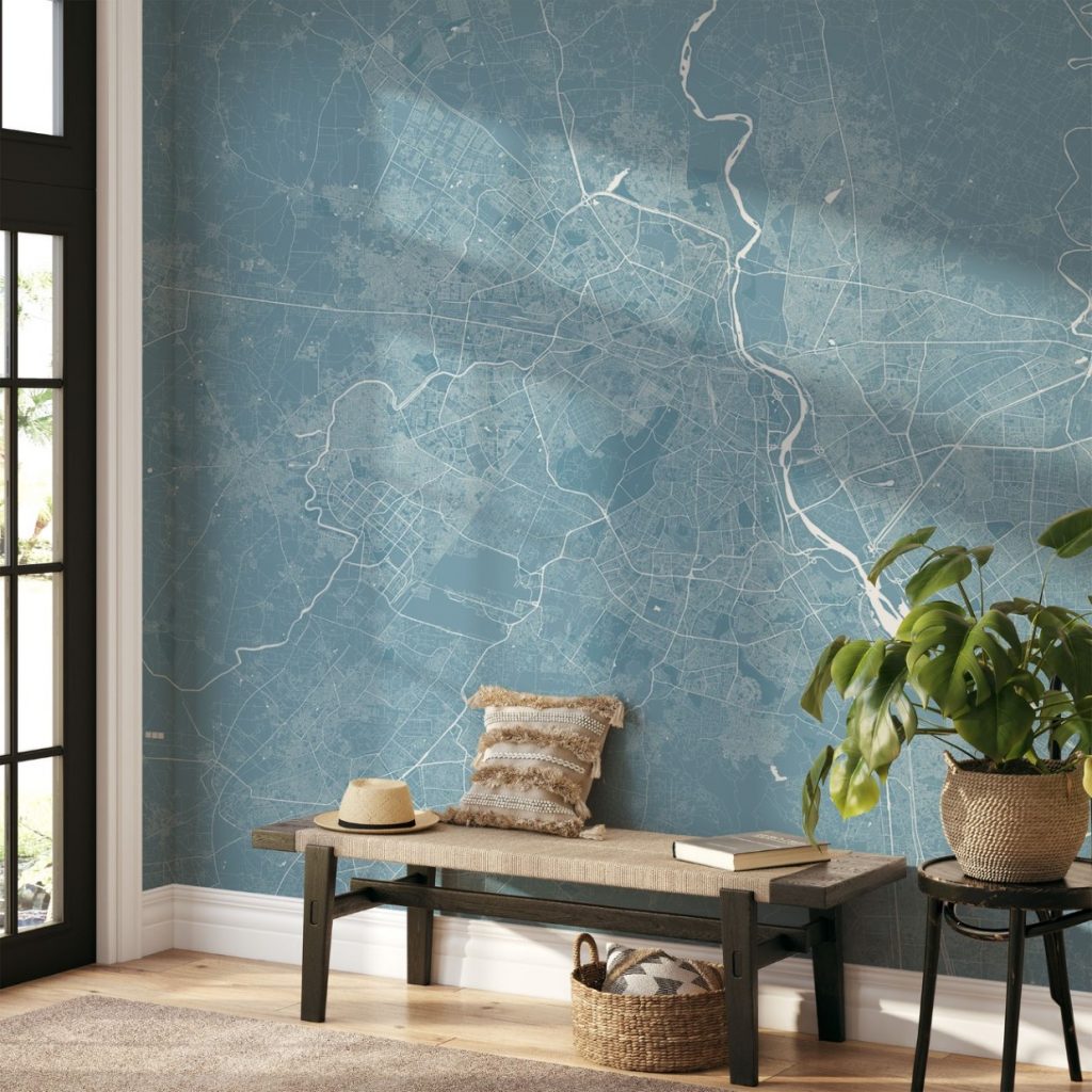 Delhi Map Wall Mural - Sky blue, Mural Wallpaper, PVC Free, Non-Toxic