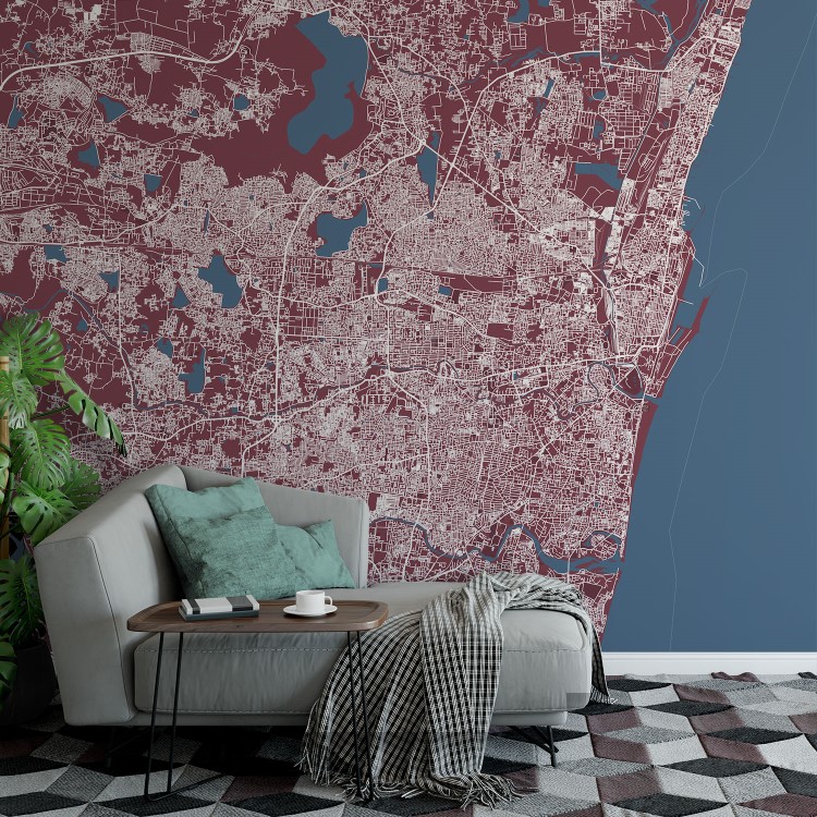 Red Chennai City Map Wallpaper