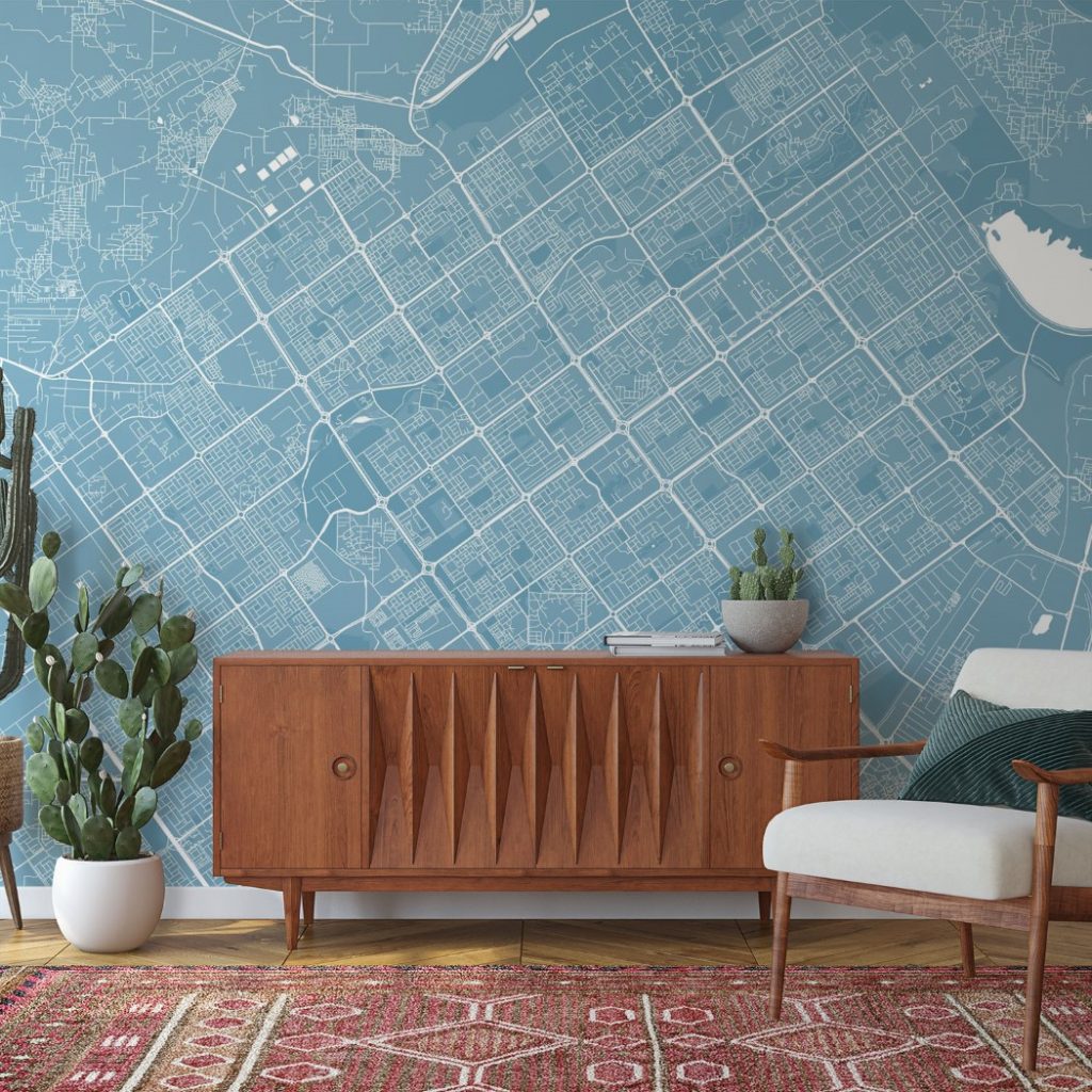 Chandigarh Map Wall Mural - Sky blue, Mural Wallpaper, PVC Free, Non-Toxic