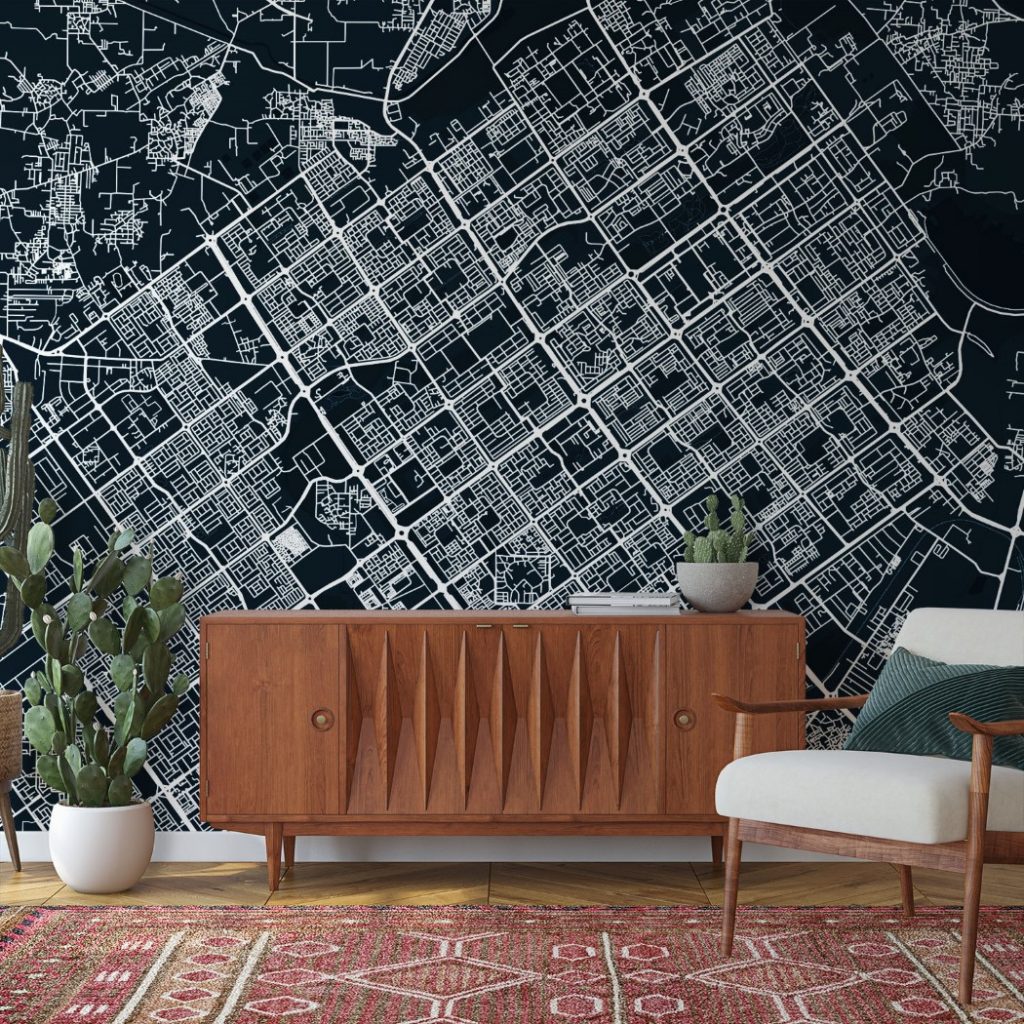 Chandigarh Map Wall Mural - Asphalt blue, Mural Wallpaper, PVC Free, Non-Toxic
