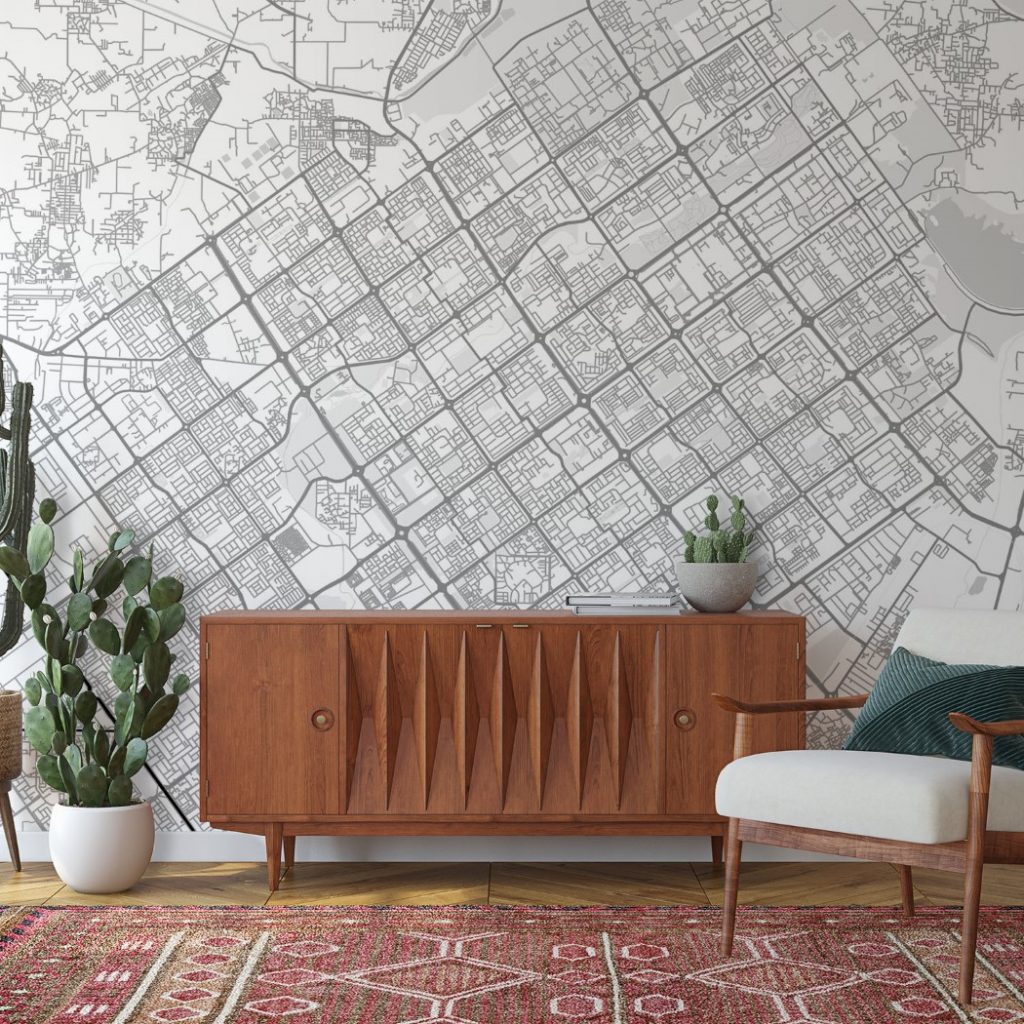 Chandigarh Map Wall Mural - Chalky white grey, Mural Wallpaper, PVC Free, Non-Toxic