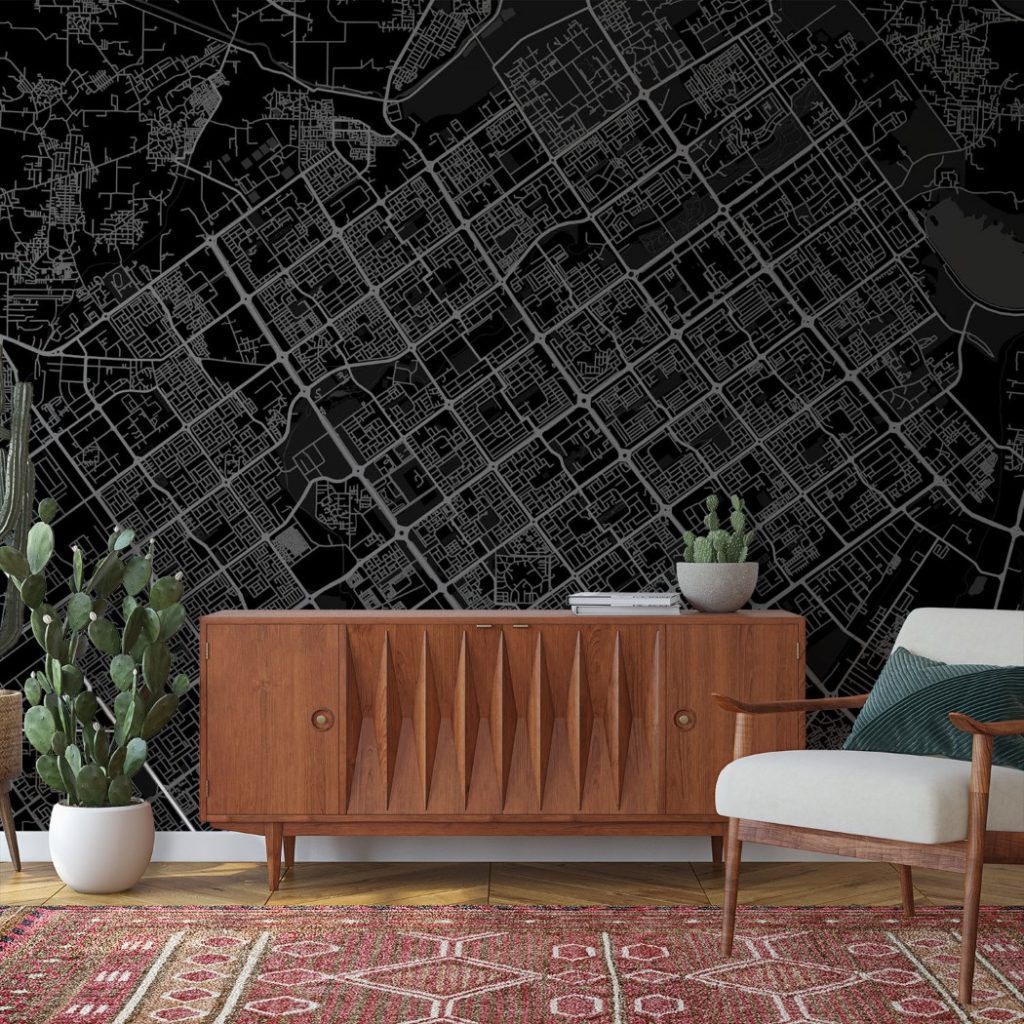 Chandigarh Map Wall Mural - Dark black, Mural Wallpaper, PVC Free, Non-Toxic