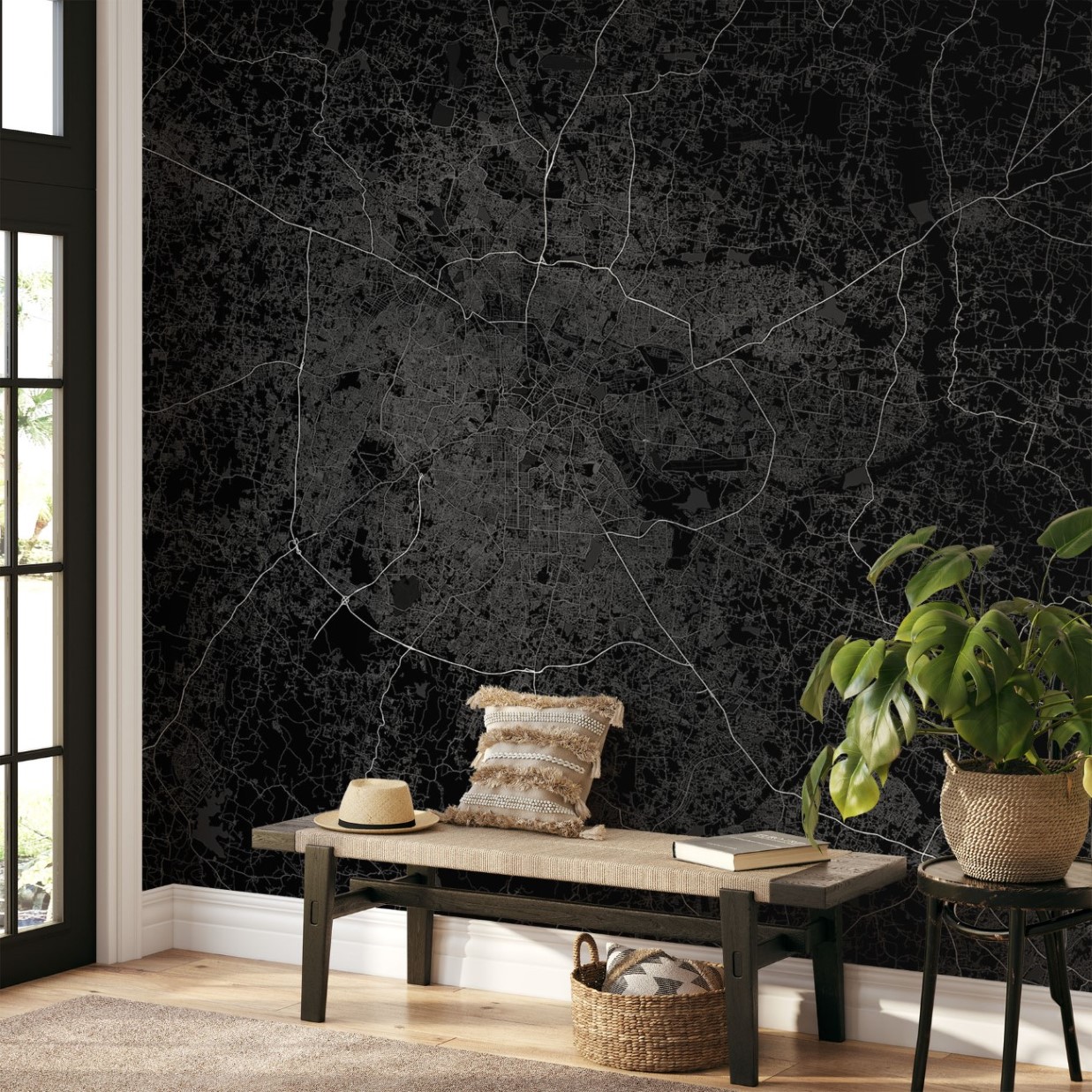 Bangalore Map Wall Mural - Dark black, Mural Wallpaper, PVC Free, Non