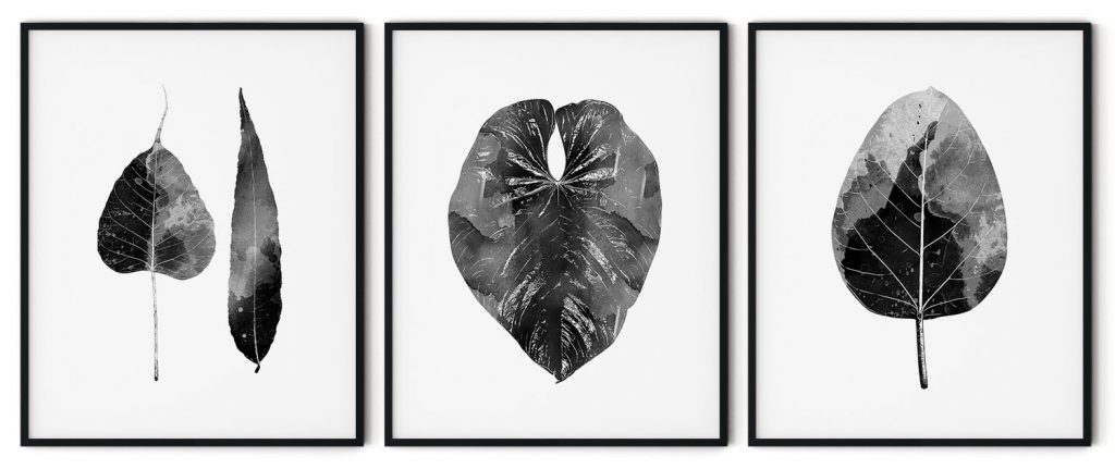 Abstract Monochrome Leaves Framed Wall Art (Set of 3), Botanical Art, Nature Art, Modern Art - Choose Size and Frame Color