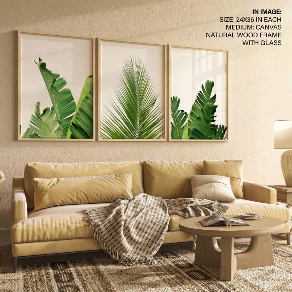 Banana Leaves, Palm Leaves Framed Wall Art (Set of 3), Botanical Art